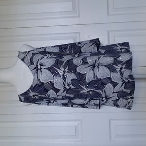 Coco Bianco Size Small, Dark Blue and White Floral Blouse